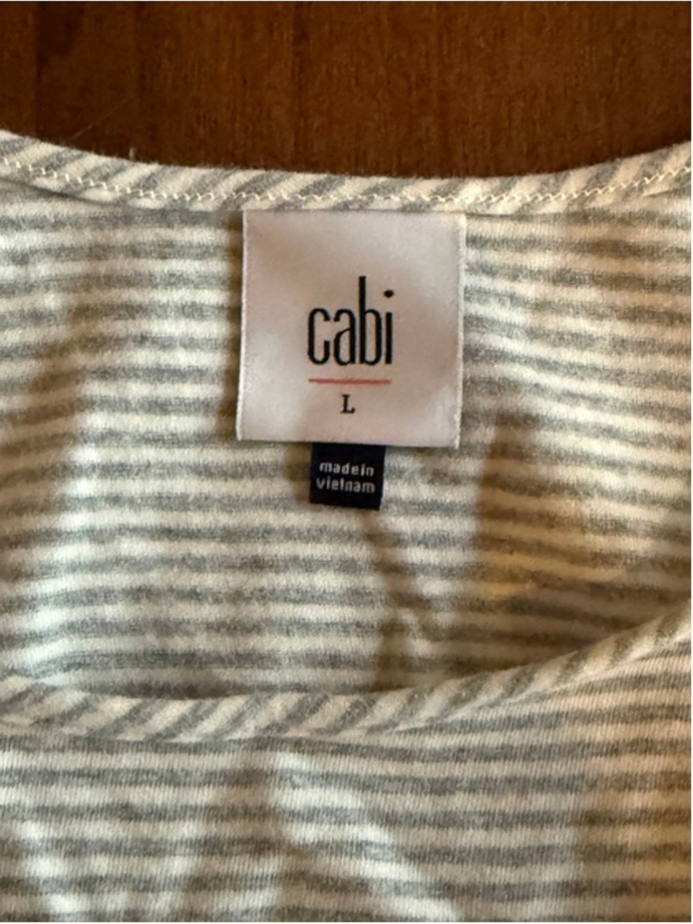 CAbi Gray Striped Charm Tank Size L EUC - Picture 3 of 3